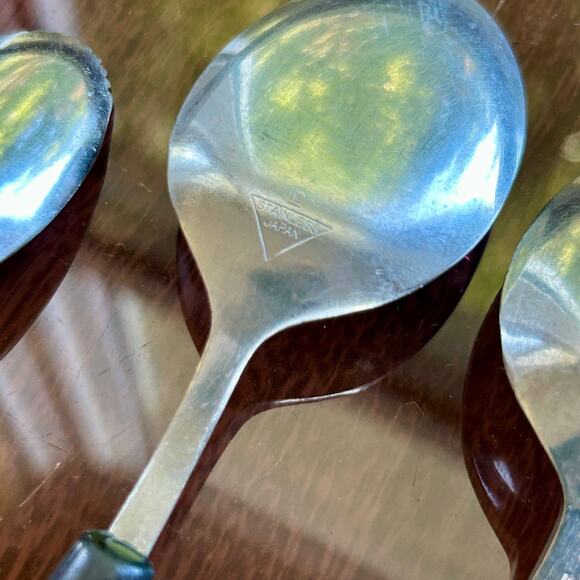 Vintage MCM Stainless Steel and Black Faux Wood Flatware – Set of 4 - Picture 8 of 11